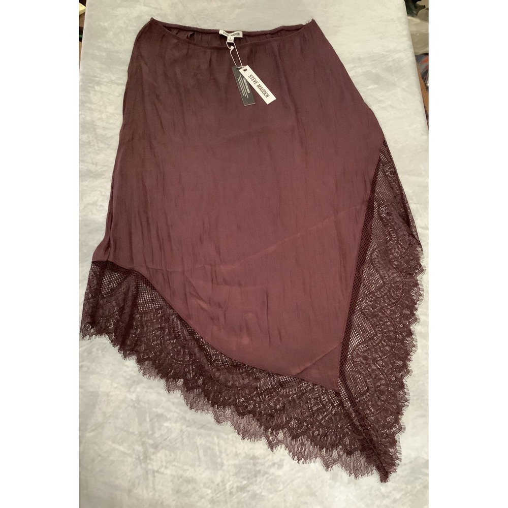 Steve Madden Womens Asymmetrical Lace Trim Midi Skirt Brown L DB17025F